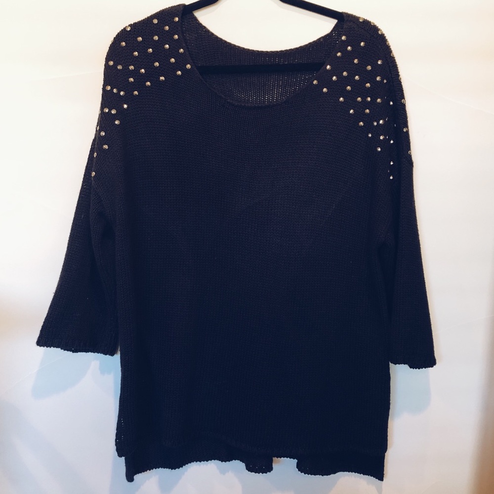 Black sweater with studded sleeves